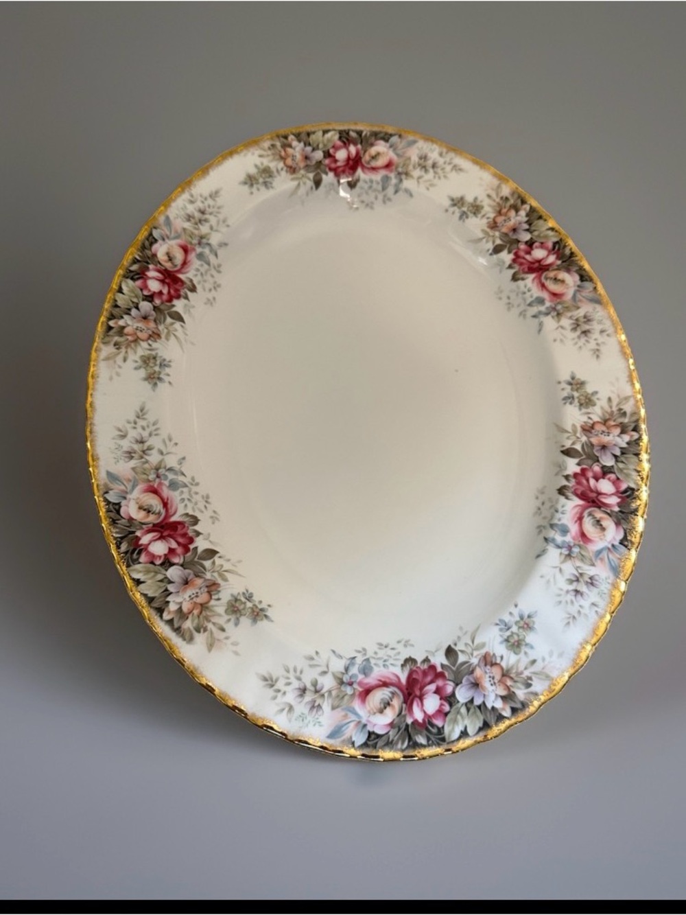 Royal Albert Autumn Roses Bone China Scalloped Trim Oval serving platter 13.5”